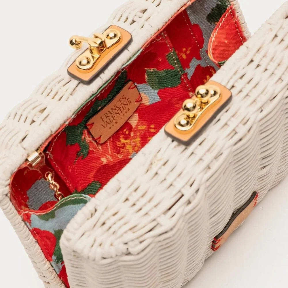 Frances Valentine White Wicker Clutch with Gold Hardware